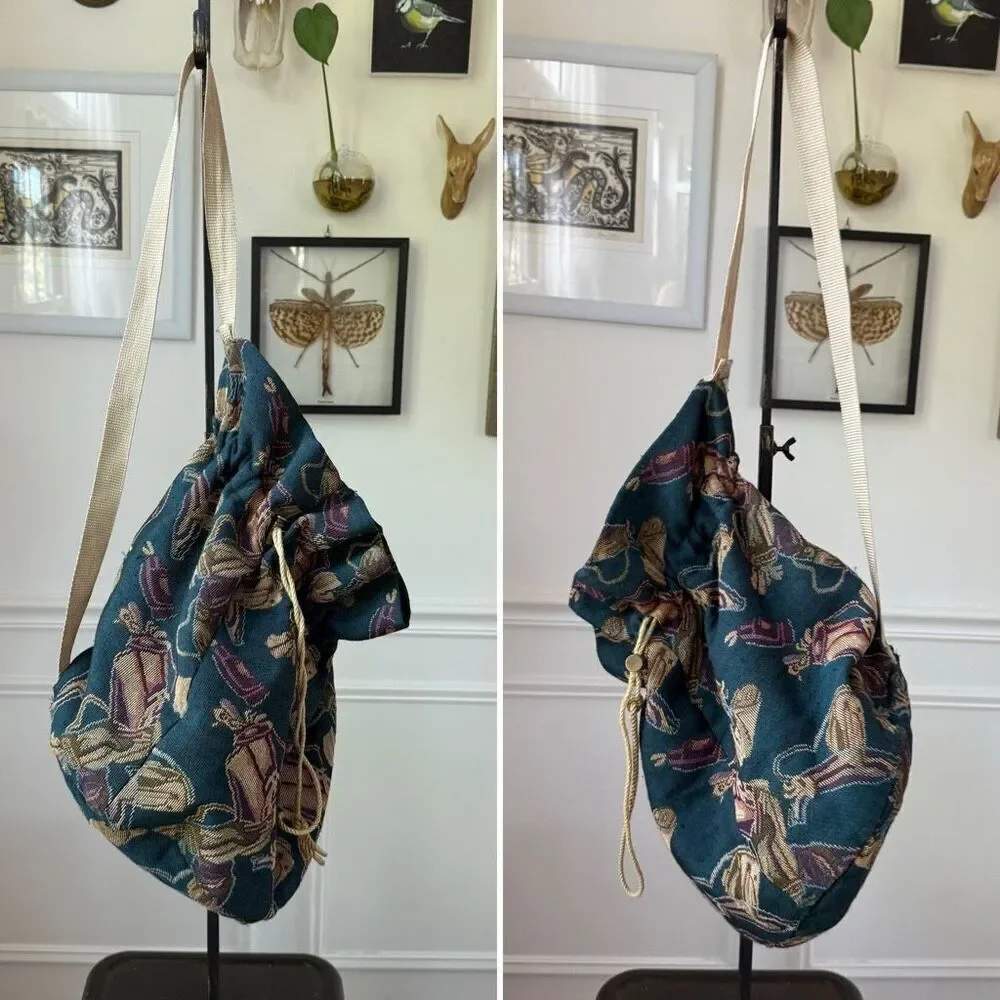 Vintage 90s Golf Tapestry Sling Shoulder Bag Drawstring